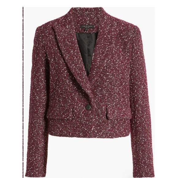 NWT $595 rag & bone Wool Blend Burgundy Valerie Tweed Blazer, Sz 12 (LL-1132) - Picture 4 of 13